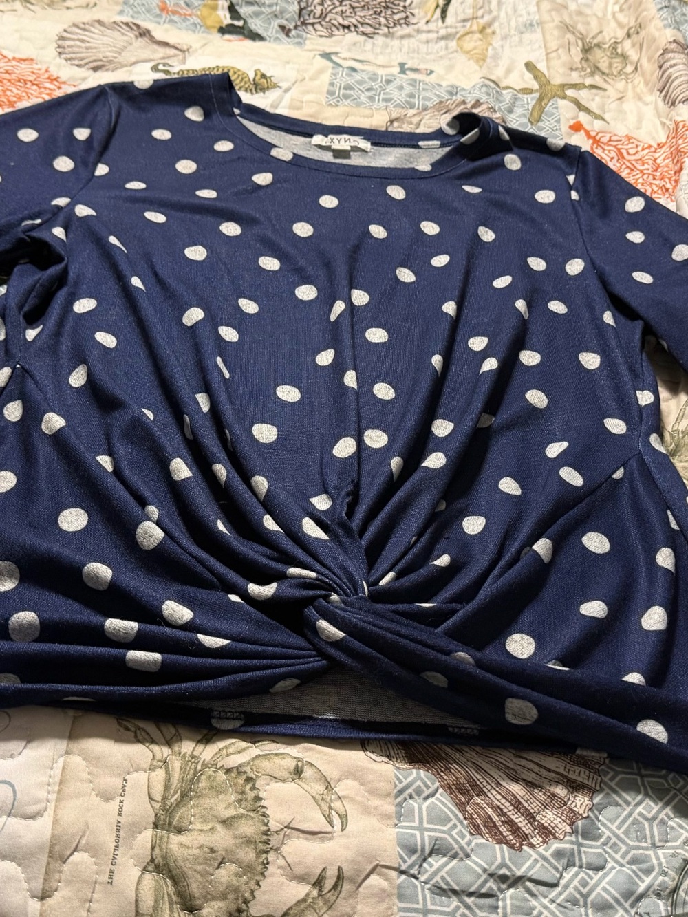 Navy Polka Dot Twist-Front‎ Women’s Top